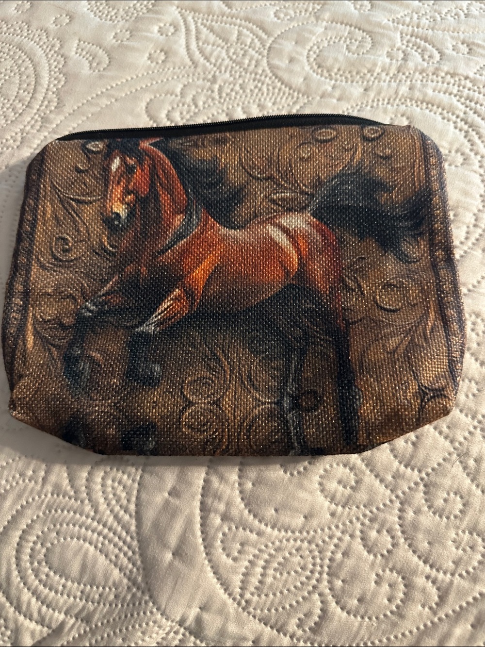Brown Horse Print Canvas Pouch
